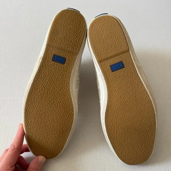 Kate Spade White Sparkle Keds 8.5 Ribbon Laces Bridal Wedding Bride Bling - Picture 9 of 11